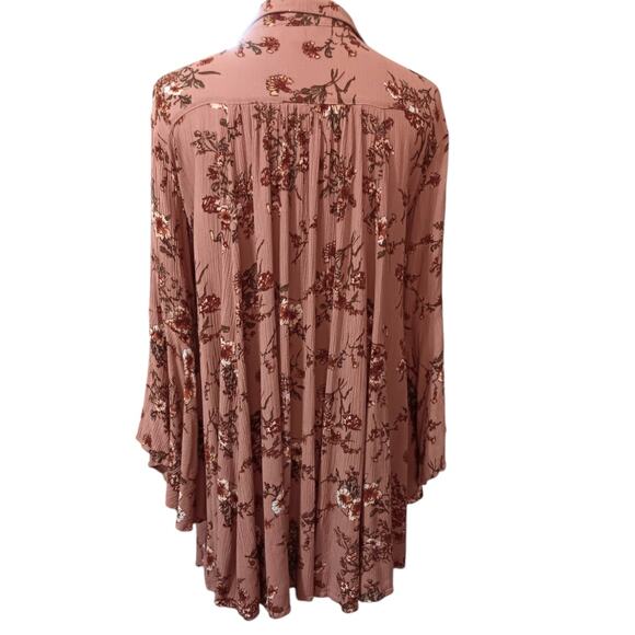 Umgee Boho Blouse Top Flare‎ Sleeves Pink Floral Cottagecore Fairy Long Tunic LG - Picture 3 of 9